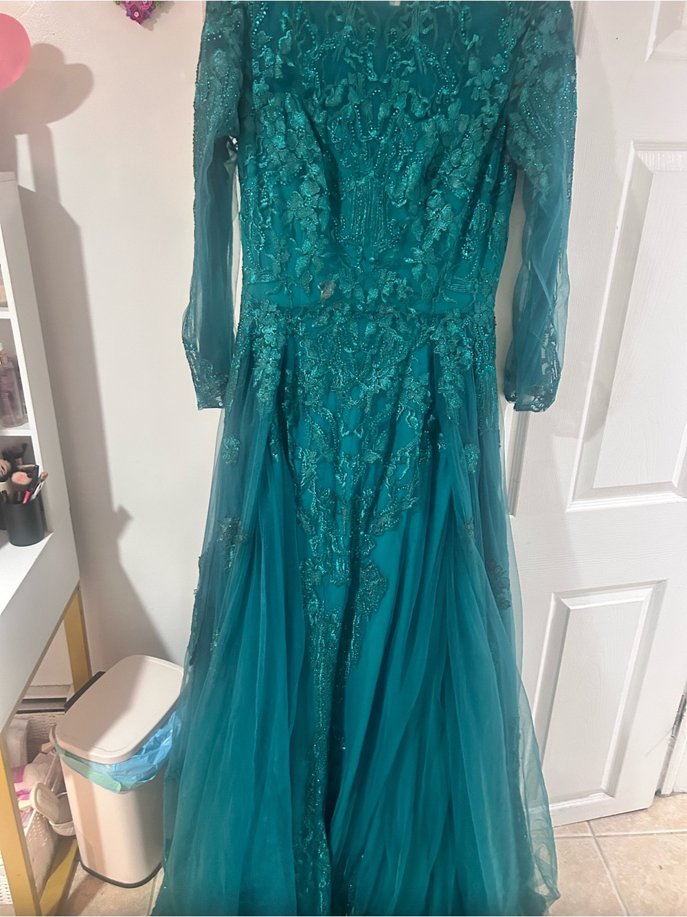 LARA Teal green Long Sleeve Evening Gown - Picture 2 of 2